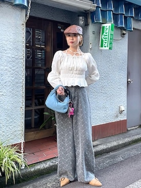 「Kastane（カスタネ）の【2025AW】レザーハンチング（ハンチング/ベレー帽、ブラウン系）」を使った、Kastane officialさん（レディース・160cm）の春コーディネート