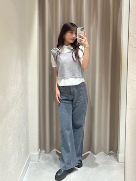 「Kastane（カスタネ）のパフシャツ×タンクSET（シャツ/ブラウス、ホワイト系）」を使った、Kastane officialさん（レディース・160cm）の春コーディネート
