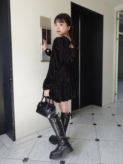 Kasutane ベロアスタッズミニワンピース 結婚式/オケージョン】ベロアスタッズミニワンピース（ワンピース