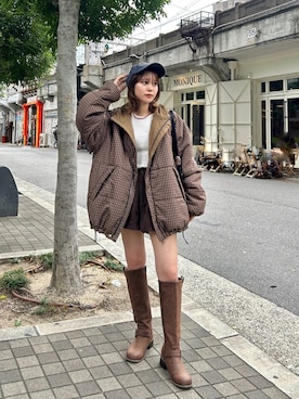 「アイテム（ダウンジャケット/コート）」を使った、Kastane officialさん（レディース・156cm）の秋コーディネート