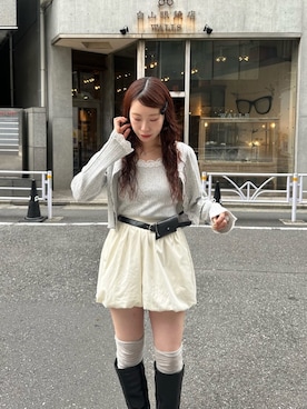 「Kastane（カスタネ）の【8.23(日)0:00発売/WEB限定】レースニットアンサンブル（Tシャツ/カットソー、グレー系）」を使った、Kastane officialさん（レディース・152cm）の夏コーディネート