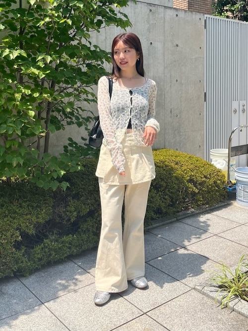 アクリス　AKRIS アイボリー レース編み カーディガン ボレロ　シアー　花柄 涼しい 透かし編み ボーラレース[品番：AIKW0000684]｜ica