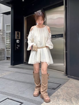「Kastane（カスタネ）のポーチSETベルト（ベルト、ベージュ系）」を使った、Kastane officialさん（レディース・160cm）の春コーディネート