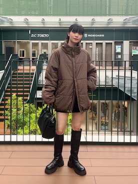 「Kastane（カスタネ）の【晴雨兼用/軽量/生活防水】レインロングブーツ（ブーツ）」を使った、Kastane officialさん（レディース・159cm）の秋コーディネート