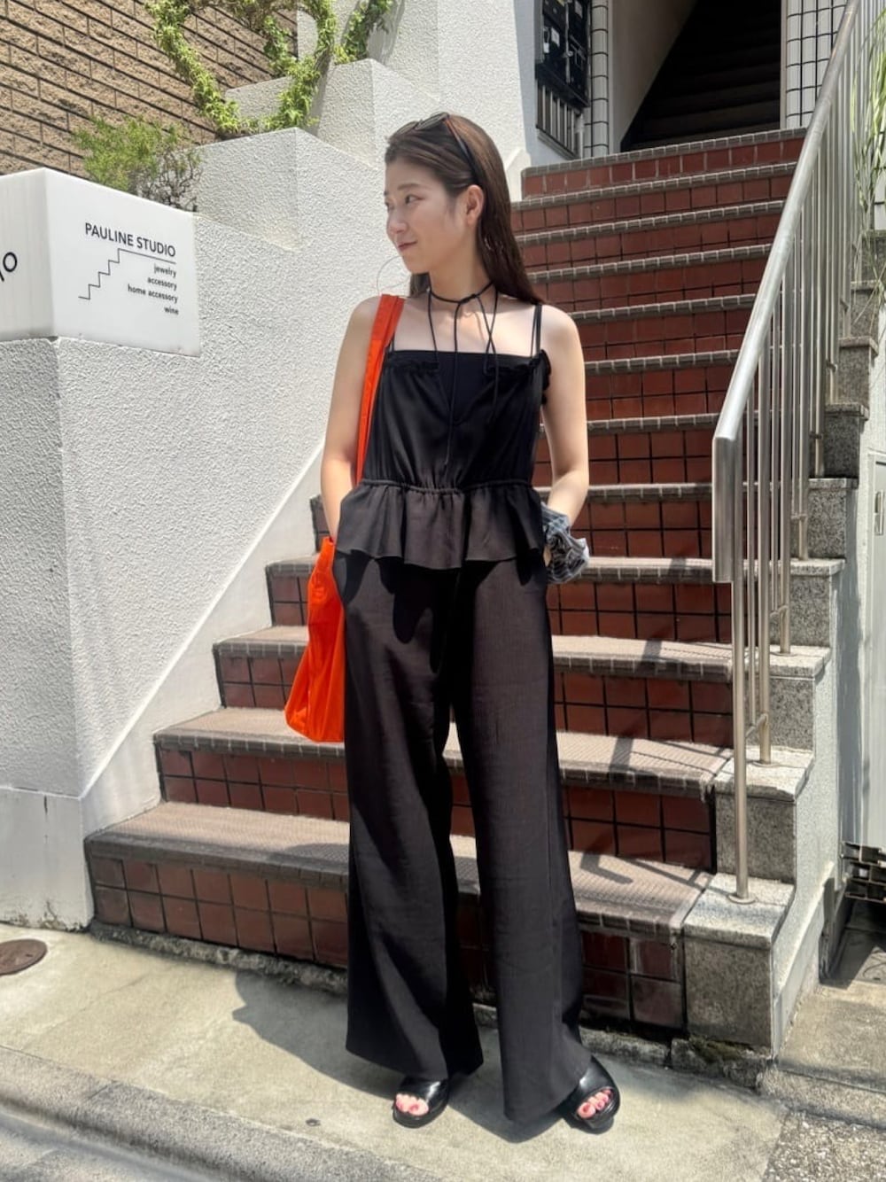 低身長サイズ/2サイズ展開/無地&チェック】ペプラムキャミサロペットを