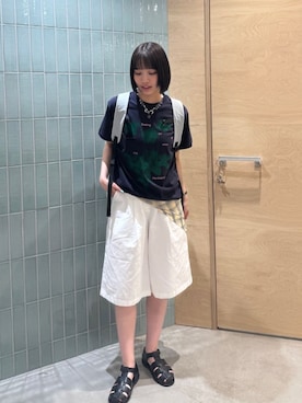 「WHIMSIC（ウィムジック）の【UNISEX/2サイズ展開】フローティング オン エアー シルクスクリーンプリントT（Tシャツ/カットソー、ブルー系）」を使った、Kastane officialさん（レディース・149cm）の夏コーディネート