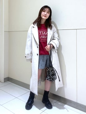 「FREE'S MART（フリーズマート）のアイテム（チェスターコート）」を使った、Rinaさん（レディース・156cm）の冬コーディネート