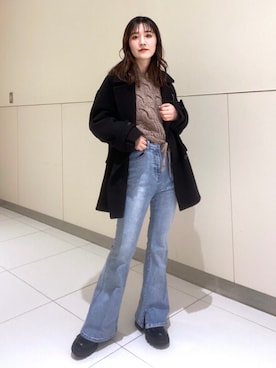 「FREE'S MART（フリーズマート）のアイテム（ピーコート）」を使った、Rinaさん（レディース・156cm）の冬コーディネート