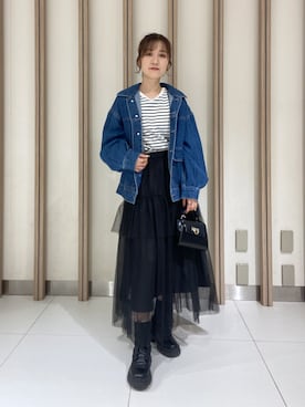 「FREE'S MART（フリーズマート）のアイテム（デニムジャケット）」を使った、Rinaさん（レディース・156cm）の秋コーディネート