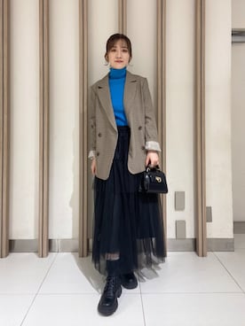「チュールスカート」｜「アイテム（テーラードジャケット）」を使った、Rinaさん（レディース・156cm）の秋コーディネート