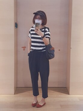 「COS（コス）のアイテム（サンバイザー）」を使った、lapoontinさん（レディース・163cm）の夏コーディネート