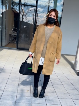 「one way（ワンウェイ）のアイテム（ノーカラーコート）」を使った、M&Aさん（レディース・163cm）の冬コーディネート