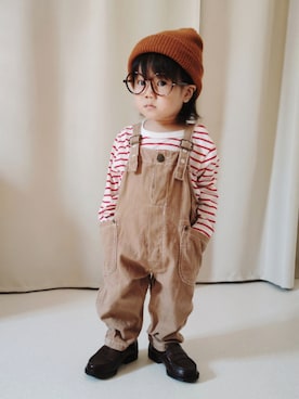 「アイテム（ニットキャップ/ビーニー）」を使った、REIさん（キッズ・70cm）の秋コーディネート