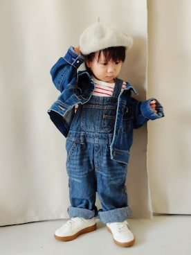 「アイテム（デニムジャケット）」を使った、REIさん（キッズ・70cm）の秋コーディネート