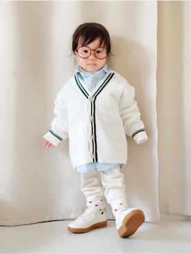 「西松屋（ニシマツヤ）の545円（メガネ、ブラウン系）」を使った、REIさん（キッズ・110cm）の春コーディネート