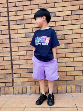「UNIQLO（ユニクロ）のアイテム（Tシャツ/カットソー、ブルー系）」を使った、REIさん（キッズ・80cm）の夏コーディネート