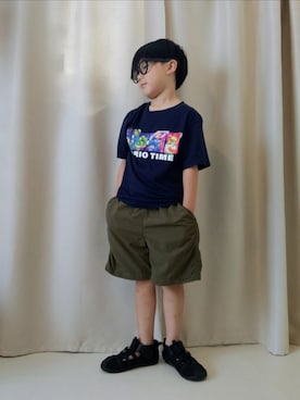 「UNIQLO（ユニクロ）のcolor:09BLACK（サングラス、ブラック系）」を使った、REIさん（キッズ・80cm）の夏コーディネート