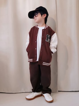 「しまむら（シマムラ）のアイテム（キャップ）」を使った、REIさん（キッズ・110cm）の秋コーディネート