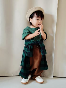 「アイテム（ハンチング/ベレー帽）」を使った、REIさん（キッズ・70cm）の秋コーディネート