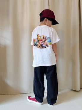 「アイテム（帽子、レッド系）」を使った、REIさん（キッズ・110cm）の秋コーディネート