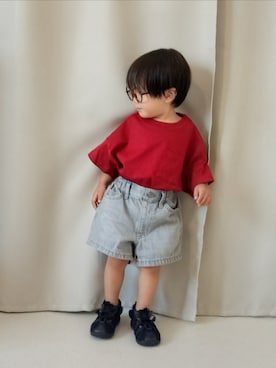 「西松屋（ニシマツヤ）の545円（メガネ、ブラウン系）」を使った、REIさん（キッズ・80cm）の夏コーディネート