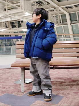 「GU（ジーユー）のsize:130（ブルゾン、ブルー系）」を使った、REIさん（キッズ・110cm）の春コーディネート