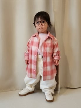 「西松屋（ニシマツヤ）の545円（メガネ、ブラウン系）」を使った、REIさん（キッズ・110cm）の春コーディネート