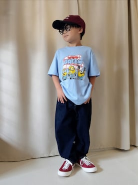 「GU（ジーユー）のアイテム（キャップ）」を使った、REIさん（キッズ・110cm）の秋コーディネート