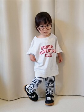 「西松屋（ニシマツヤ）の545円（メガネ、ブラウン系）」を使った、REIさん（キッズ・80cm）の春コーディネート