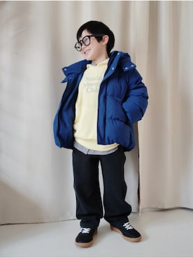 「GU（ジーユー）のsize:130（ブルゾン、ブルー系）」を使った、REIさん（キッズ・110cm）の春コーディネート