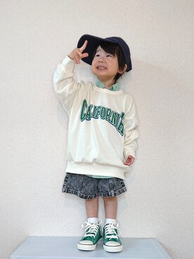 「アイテム（キャップ）」を使った、REIさん（キッズ・90cm）の秋コーディネート