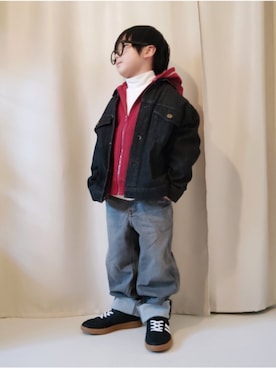 「アイテム（デニムジャケット）」を使った、REIさん（キッズ・110cm）の冬コーディネート