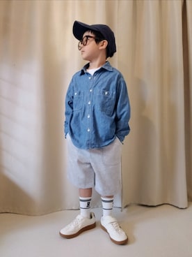 「GU（ジーユー）のアイテム（キャップ）」を使った、REIさん（キッズ・110cm）の春コーディネート