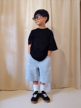 「UNIQLO（ユニクロ）のcolor:09BLACK（サングラス、ブラック系）」を使った、REIさん（キッズ・80cm）の夏コーディネート