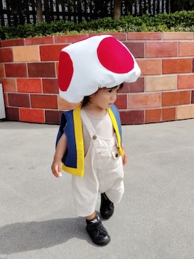 「アイテム（オールインワン・サロペット、ホワイト系）」を使った、REIさん（キッズ・70cm）の秋コーディネート