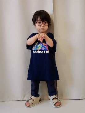 「西松屋（ニシマツヤ）の545円（メガネ、ブラウン系）」を使った、REIさん（キッズ・80cm）の夏コーディネート
