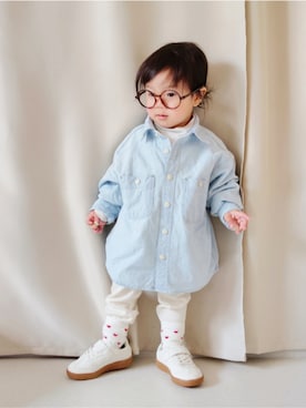 「西松屋（ニシマツヤ）の545円（メガネ、ブラウン系）」を使った、REIさん（キッズ・110cm）の春コーディネート