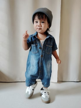 「アイテム（ニットキャップ/ビーニー）」を使った、REIさん（キッズ・70cm）の秋コーディネート
