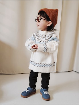 「アイテム（ニット/セーター）」を使った、REIさん（キッズ・70cm）の冬コーディネート