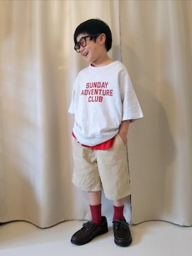 「UNIQLO（ユニクロ）のcolor:37BROWN（サングラス、ブラウン系）」を使った、REIさん（キッズ・80cm）の夏コーディネート