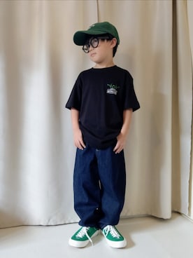 「GU（ジーユー）のアイテム（キャップ）」を使った、REIさん（キッズ・110cm）の秋コーディネート