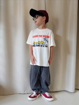 「GU（ジーユー）のアイテム（キャップ）」を使った、REIさん（キッズ・110cm）の秋コーディネート