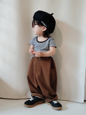 「アイテム（帽子）」を使った、REIさん（キッズ・70cm）の秋コーディネート