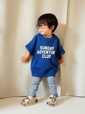 「西松屋（ニシマツヤ）の545円（メガネ、ブラウン系）」を使った、REIさん（キッズ・80cm）の夏コーディネート