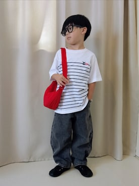 「UNIQLO（ユニクロ）のcolor:09BLACK（サングラス、ブラック系）」を使った、REIさん（キッズ・80cm）の夏コーディネート