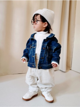 「アイテム（デニムジャケット）」を使った、REIさん（キッズ・70cm）の冬コーディネート