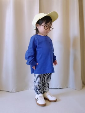 「GU（ジーユー）のアイテム（キャップ、イエロー系）」を使った、REIさん（キッズ・80cm）の夏コーディネート