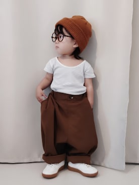「アイテム（メガネ）」を使った、REIさん（キッズ・70cm）の秋コーディネート