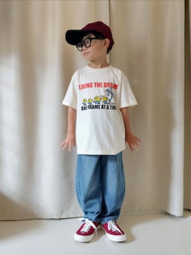 「GU（ジーユー）のアイテム（キャップ）」を使った、REIさん（キッズ・110cm）の秋コーディネート