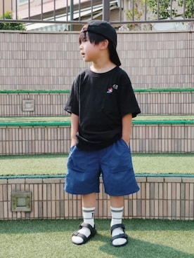 「アイテム（ソックス/靴下、ブルー系）」を使った、REIさん（キッズ・110cm）の夏コーディネート